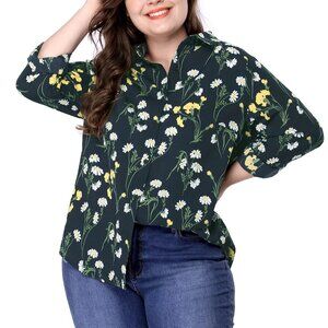 Agnes Orinda Navy Floral Button Down Shirt
